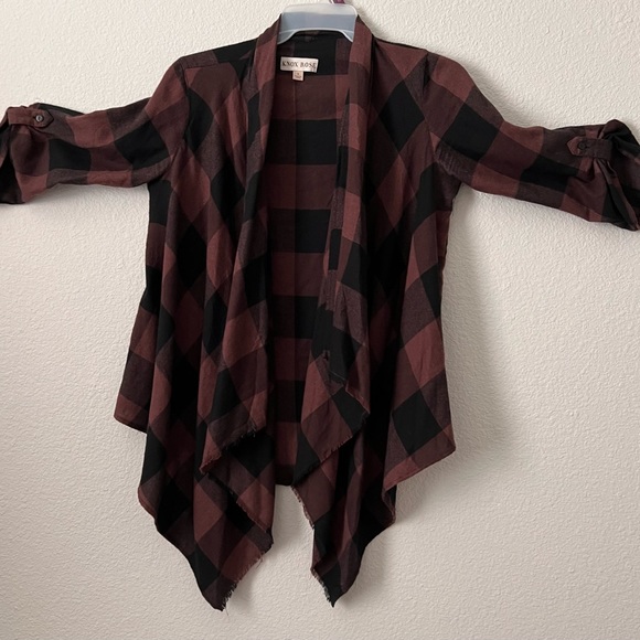 Knox Rose Open Cardigan SZ Sm Red Black Buffalo Plaid Pattern. - Picture 1 of 5